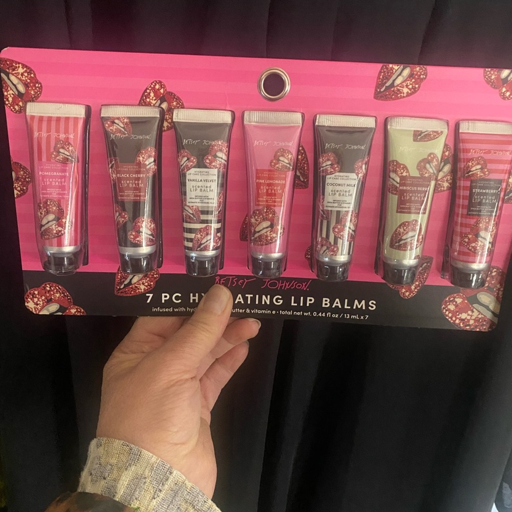 Betsey Johnson Pink and Cream Lip Balm & Gloss Set